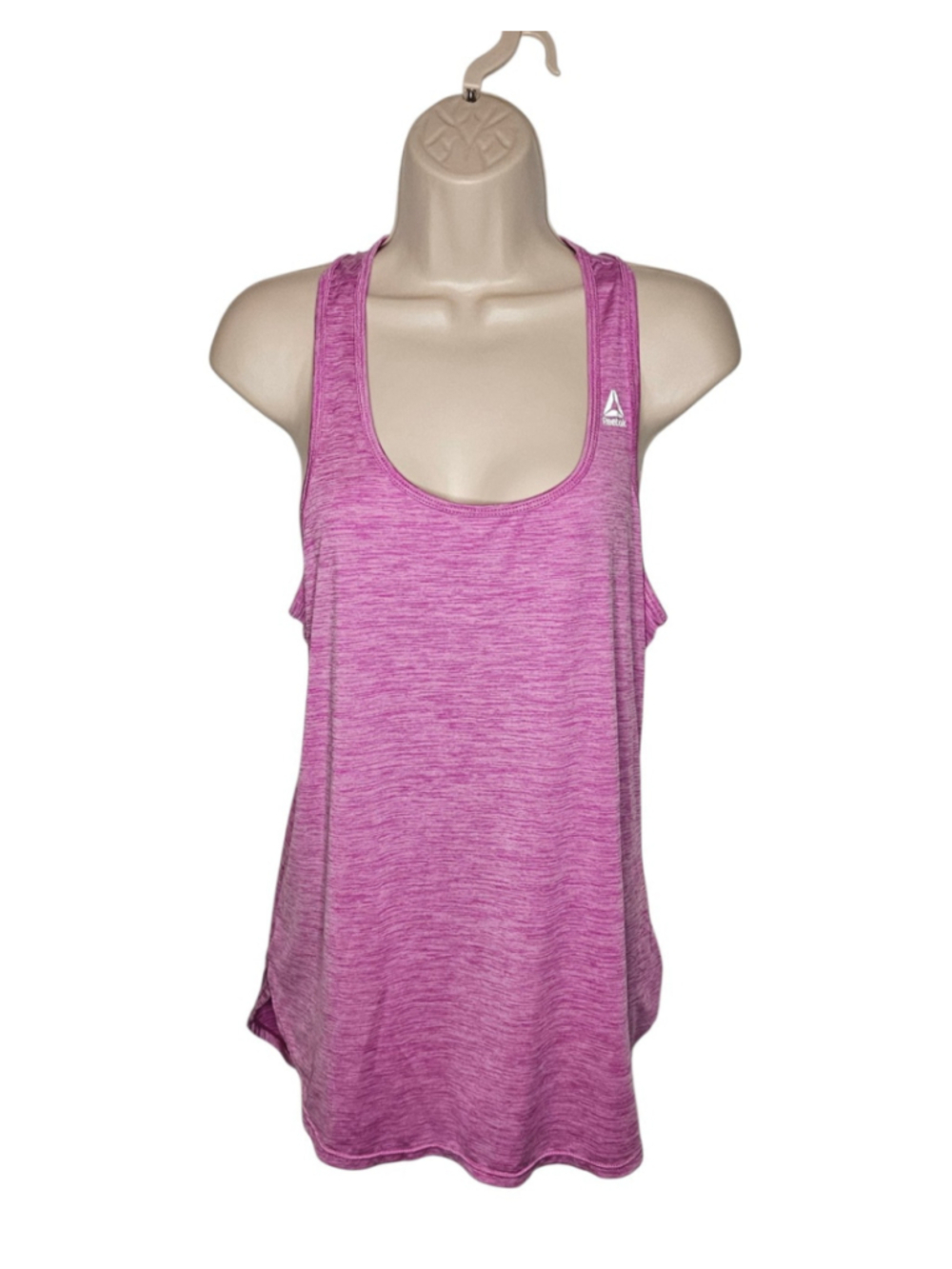 Reebok Women's Racerback Tank Top Large Fuchsia Shock Heather Moisture Wick